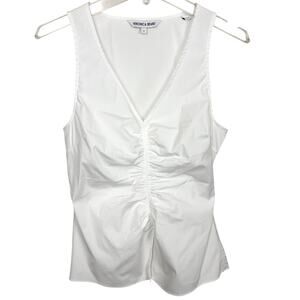 Veronica Beard Aiden Cotton Top Sleeveless V-Neck Rouched Blouse White Size 4